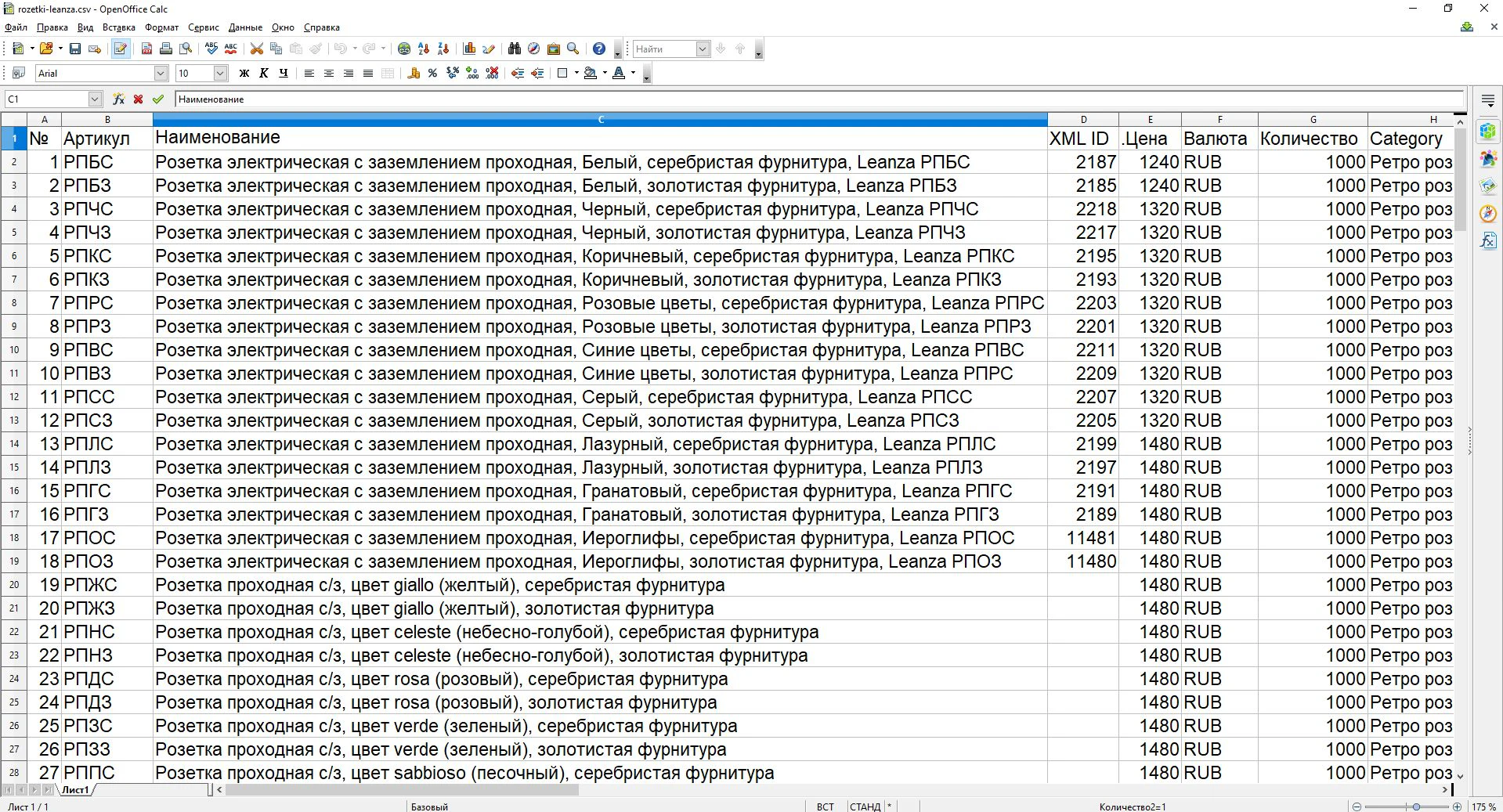 Таблица OpenOffice Calc