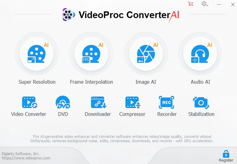 Главное окно программы VideoProc Converter AI