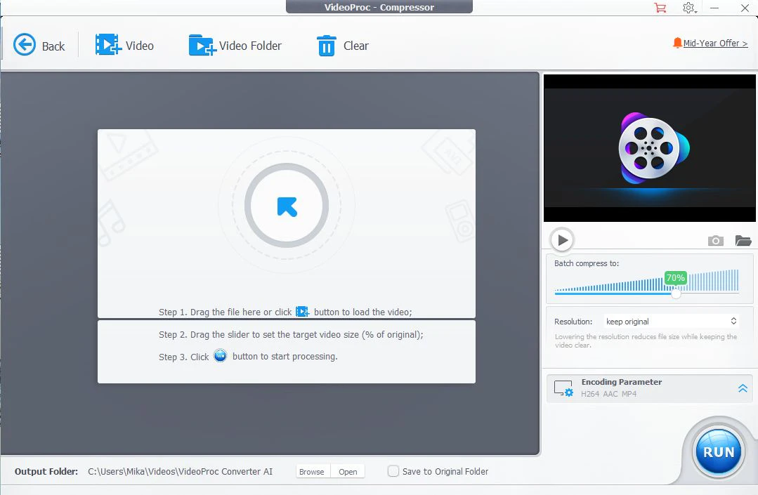 Компонент "Видео-компрессор" в VideoProc Converter AI